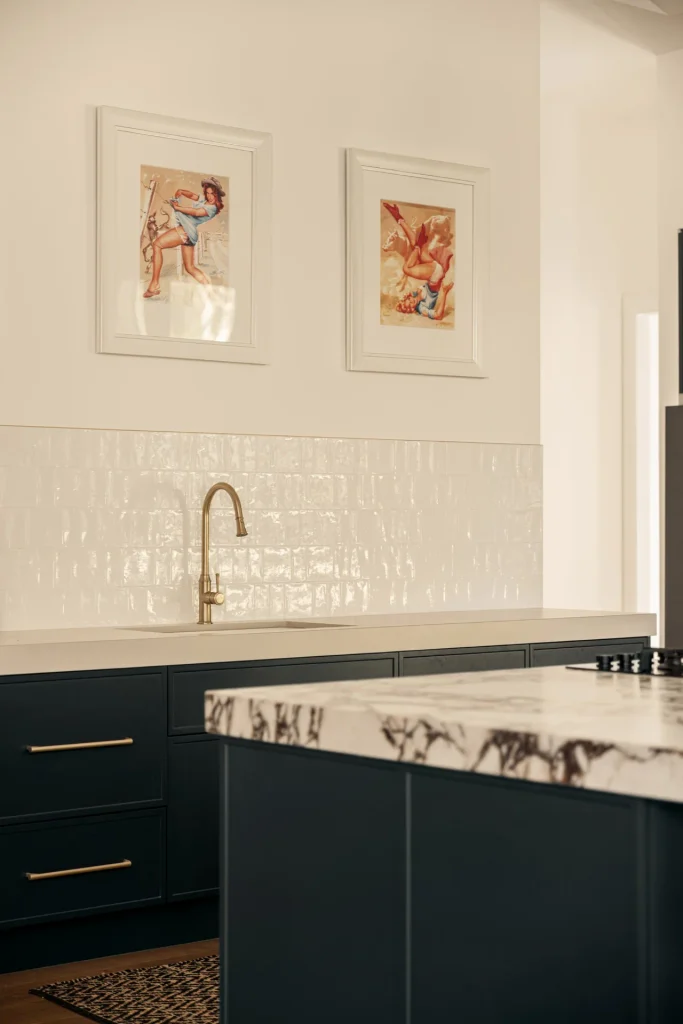 Award-Winning Entertainer's Kitchen in Belford 4 05 brass mixer gloss tile splashback 1